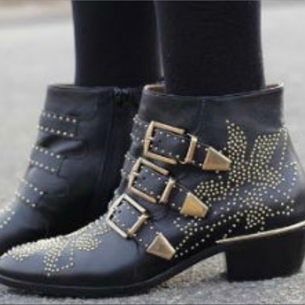 Chloe Suzanna Bootie Black, Gold Metal Studs 9